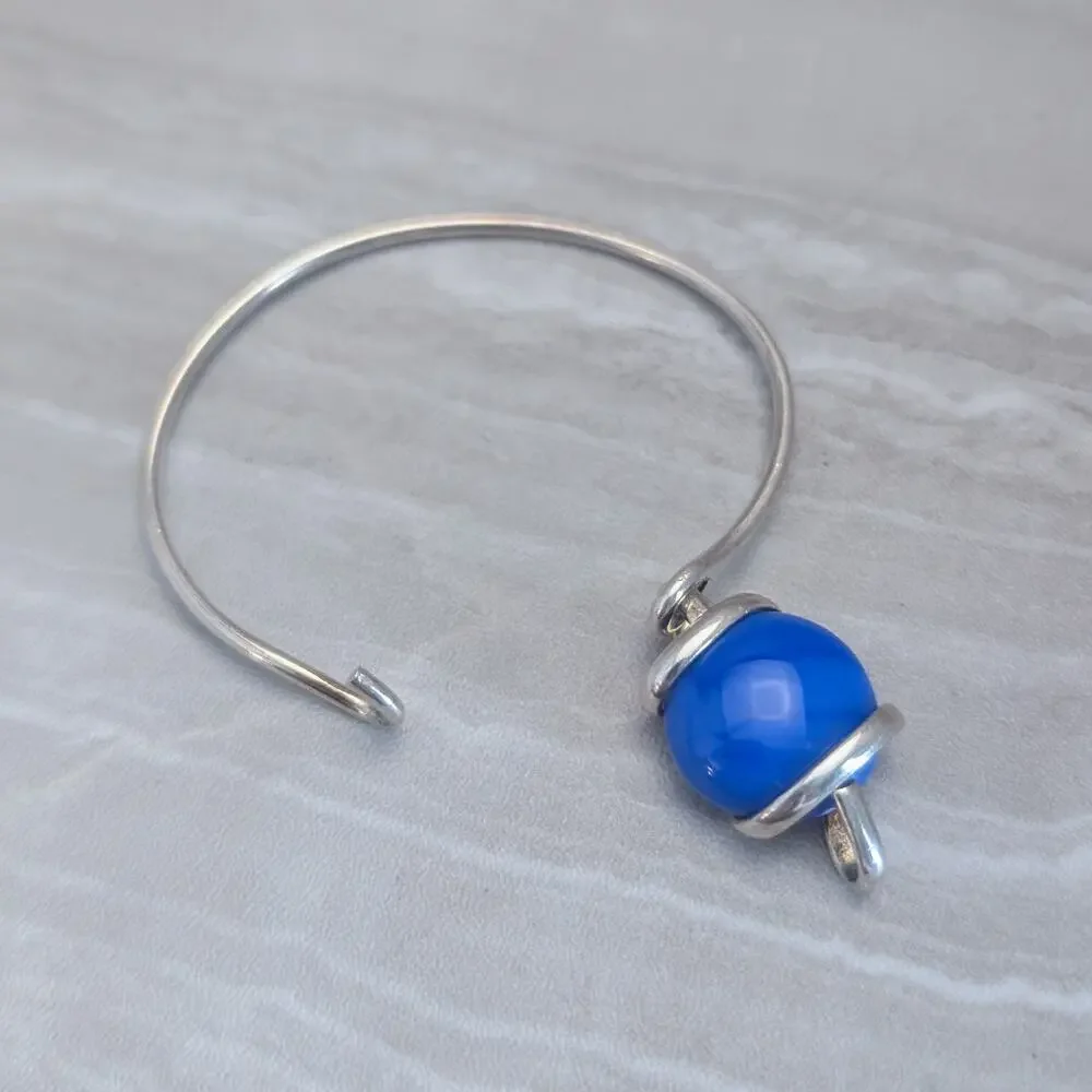 Vintage Bracelet / Bangle - Silver Tone with Blue Charm - Fair Condition